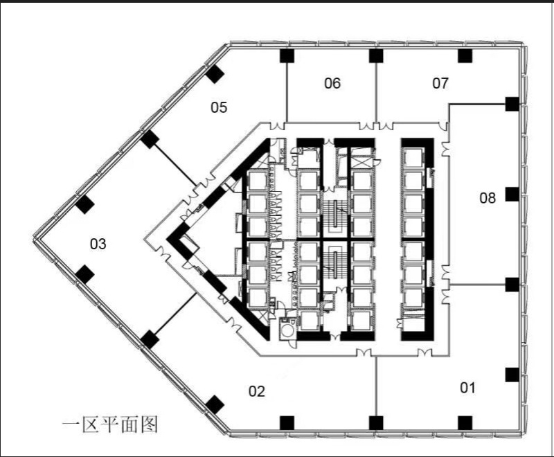 上海SK大厦标准层平面图 - 约2462㎡方正布局